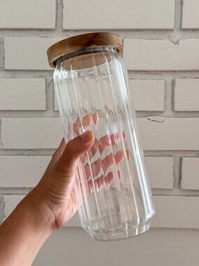 home | clear ribbed glass container with wooden top